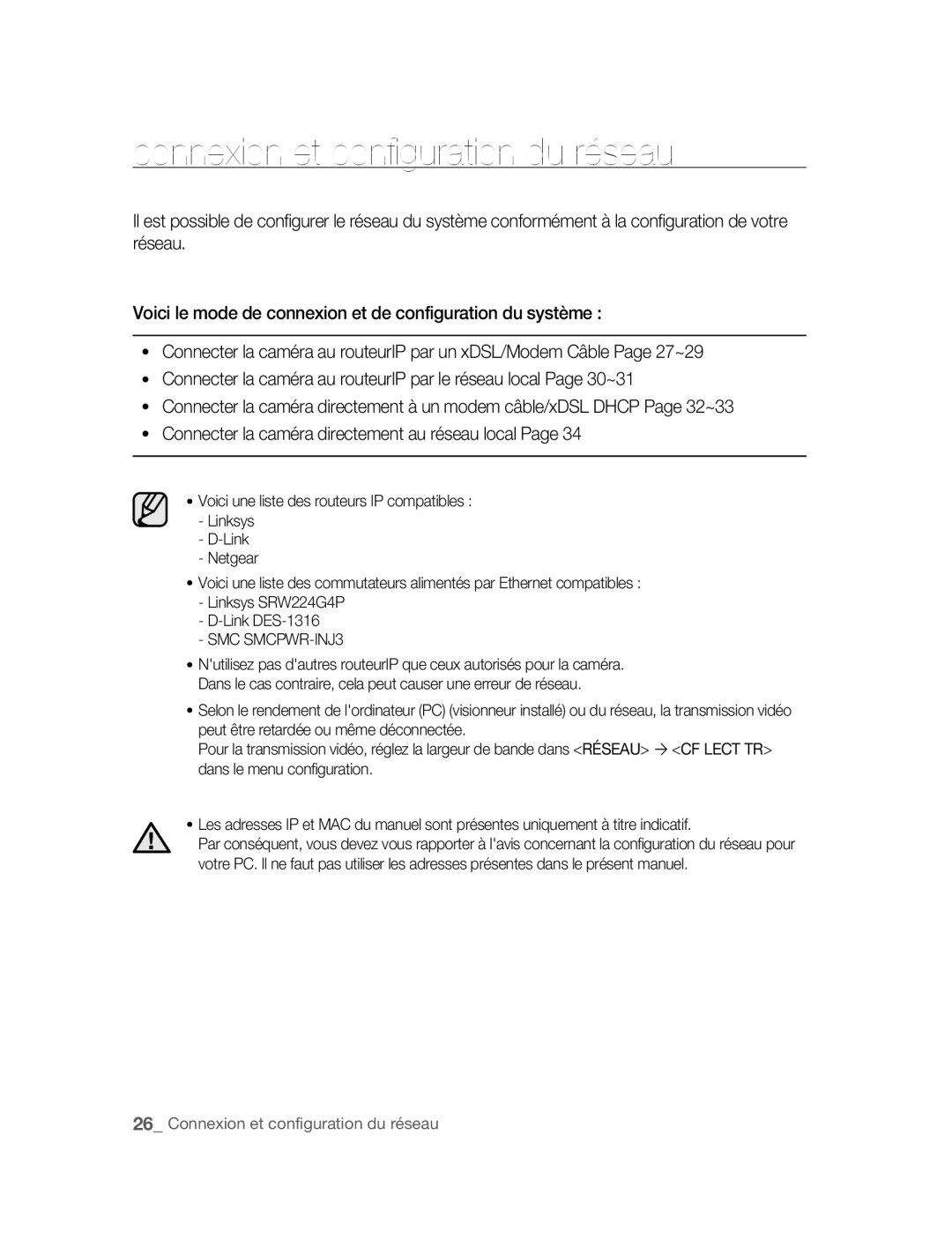 Samsung SNC-B5395P manual Connexion et configuration du réseau 