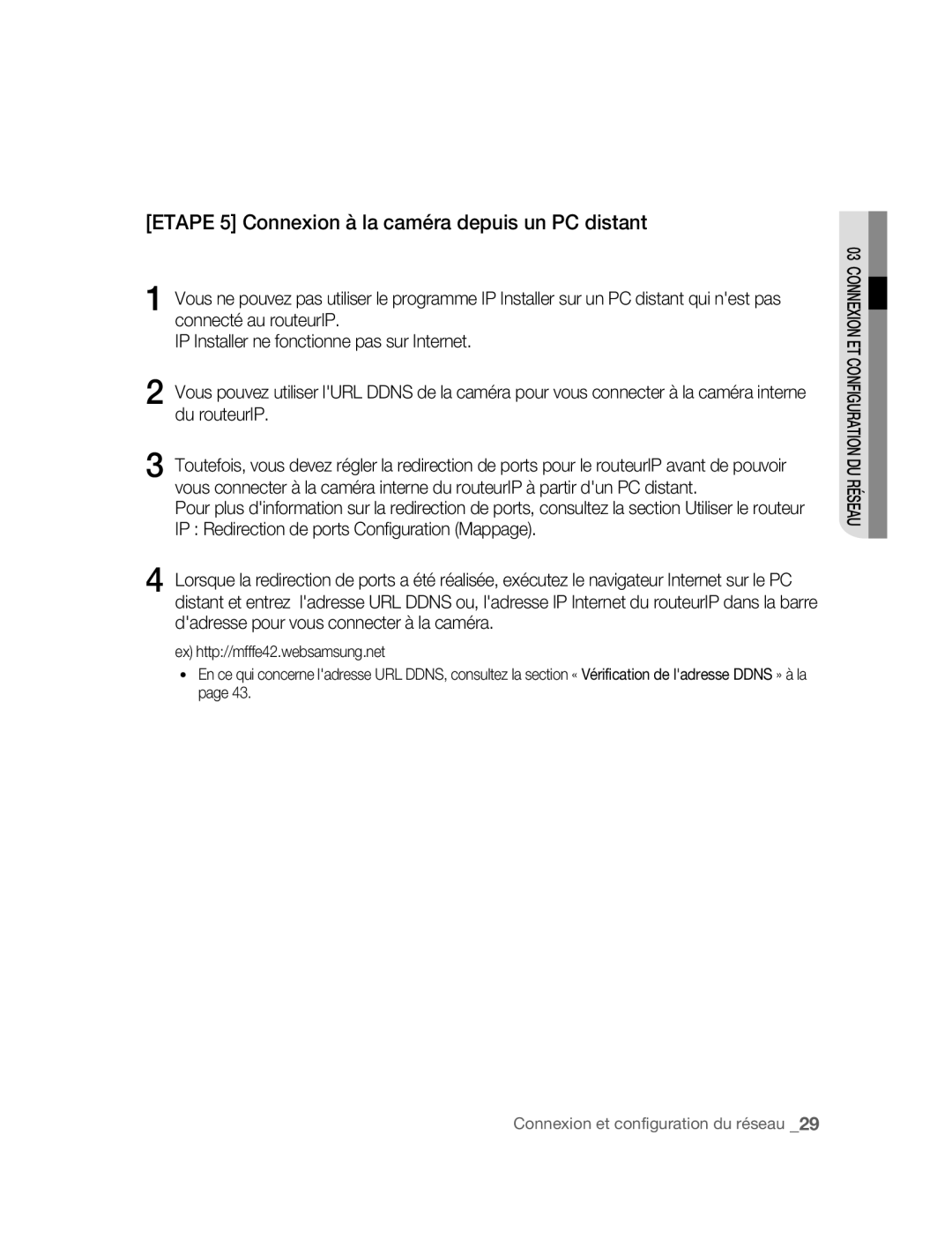 Samsung SNC-B5395P manual Etape 5 Connexion à la caméra depuis un PC distant 