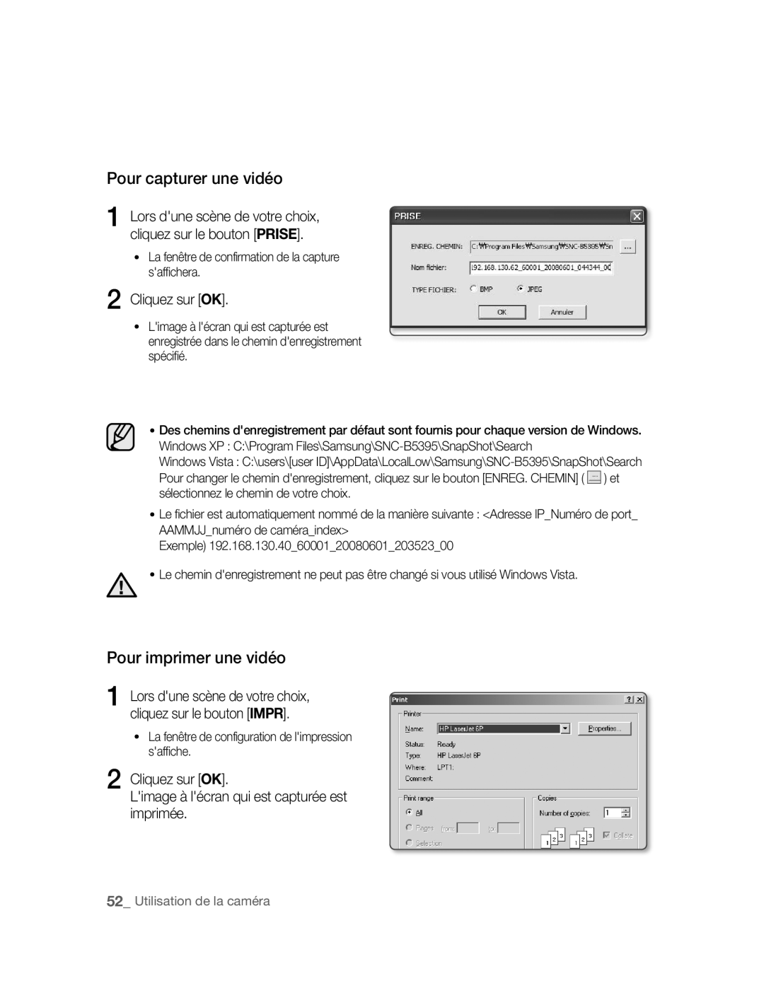 Samsung SNC-B5395P manual Pour capturer une vidéo 