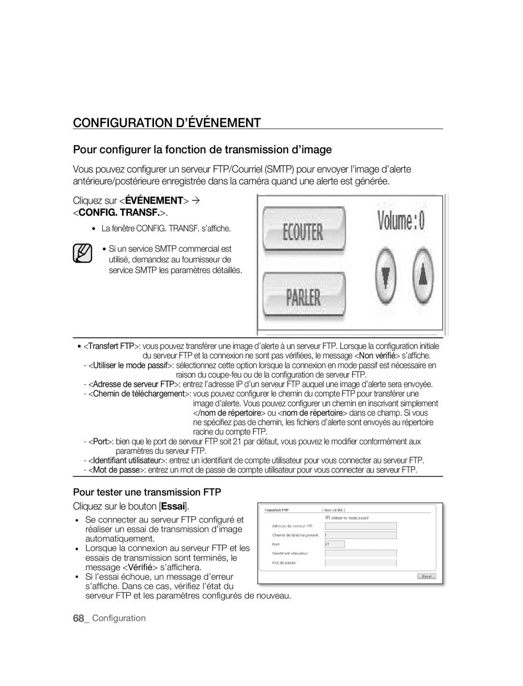 Samsung SNC-B5395P manual Configuration D’ÉVÉNEMENT, Pour conﬁgurer la fonction de transmission d’image 