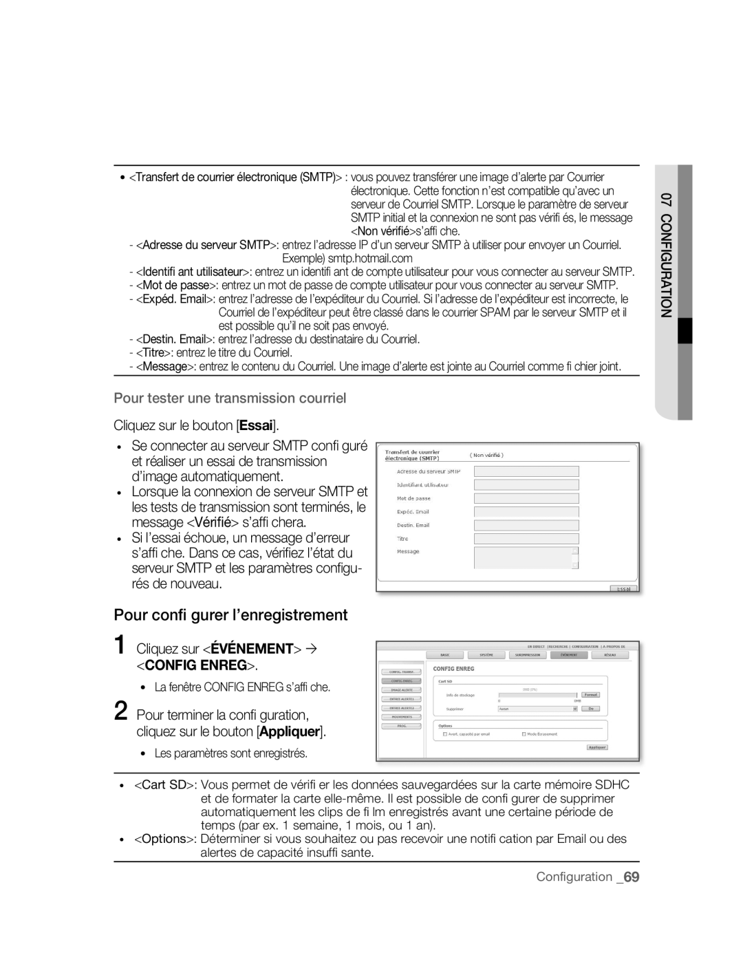 Samsung SNC-B5395P manual Pour conﬁ gurer l’enregistrement, Cliquez sur Événement ´ Config Enreg 