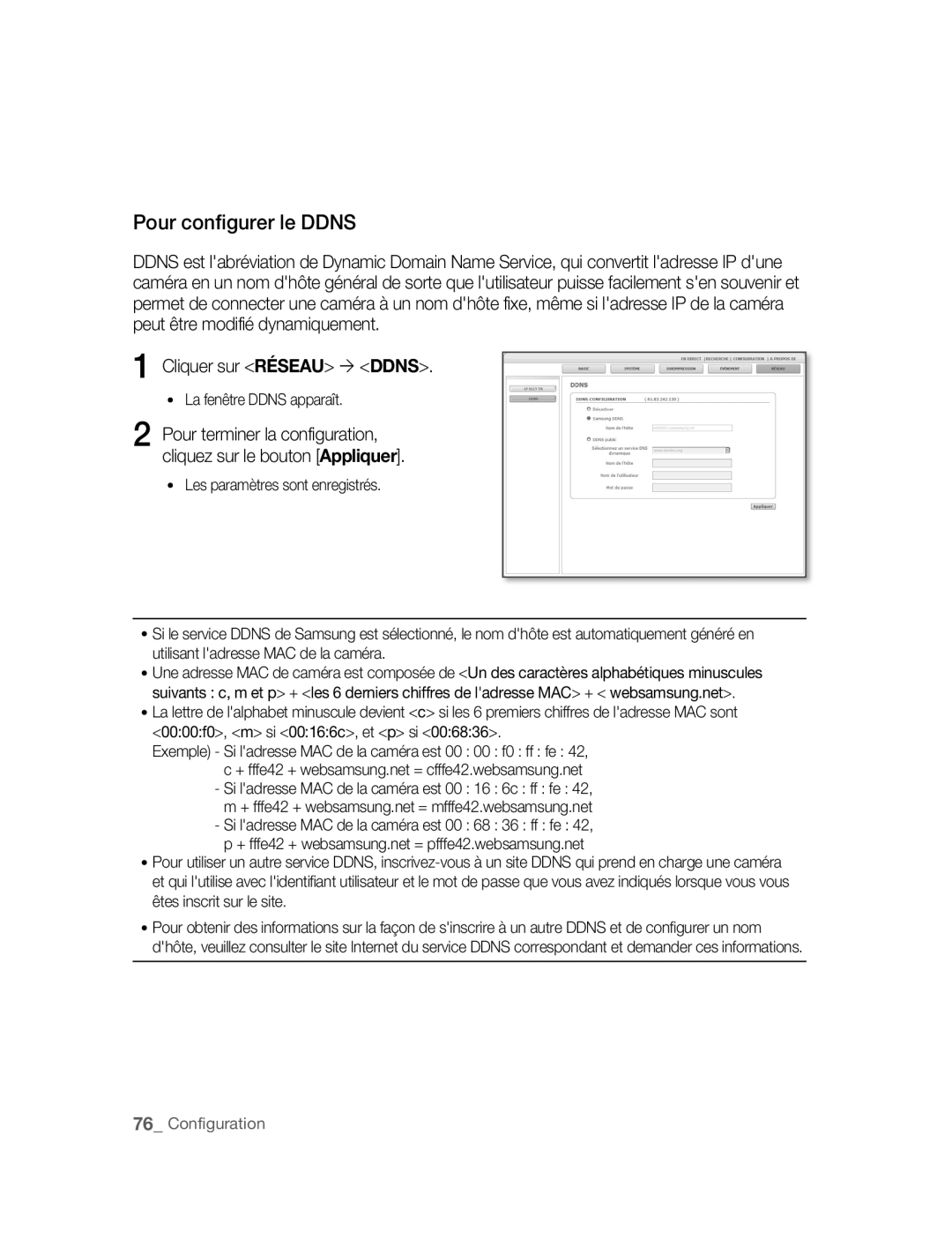 Samsung SNC-B5395P manual Pour configurer le Ddns 