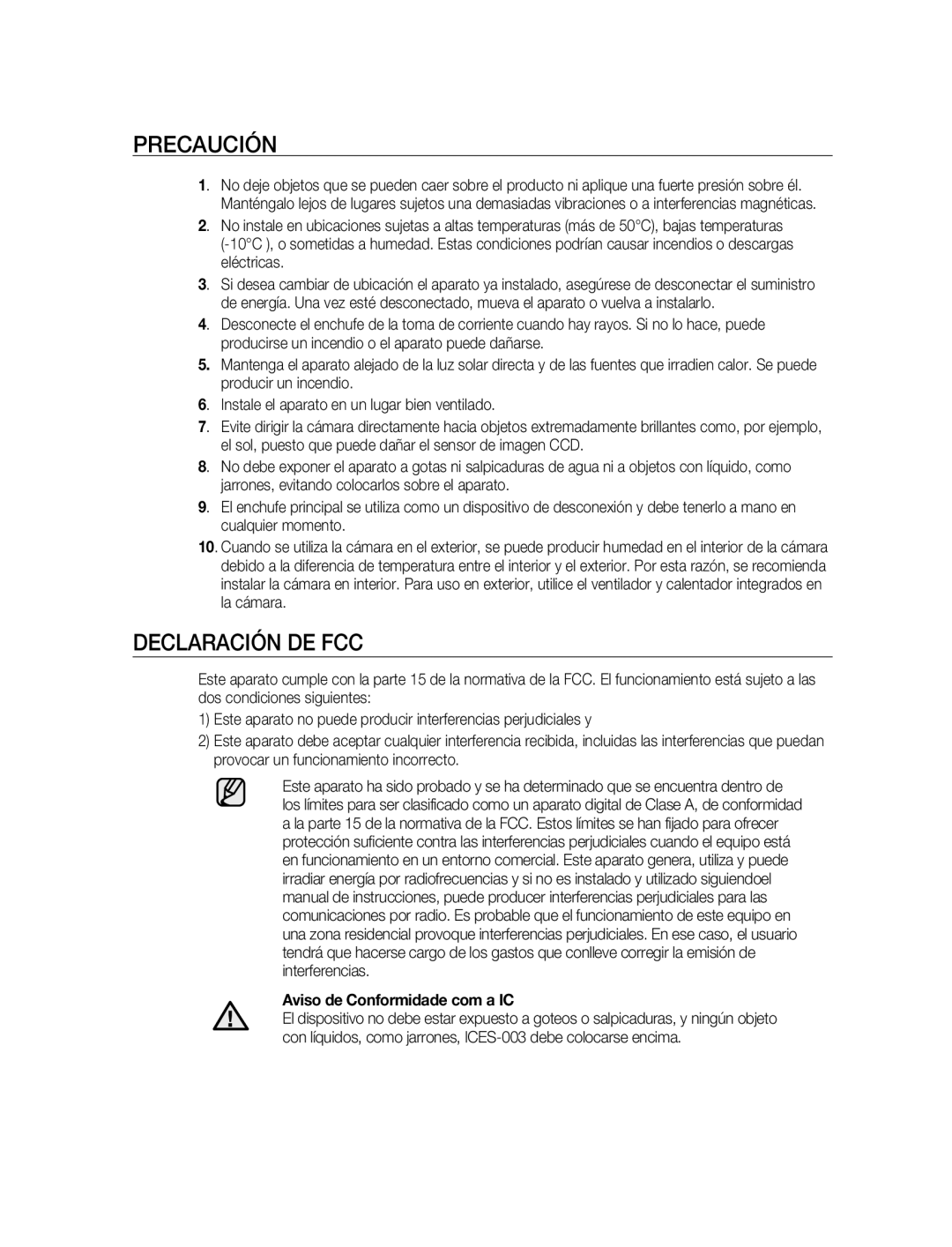 Samsung SNC-B5395P manual Precaución, Declaración DE FCC 