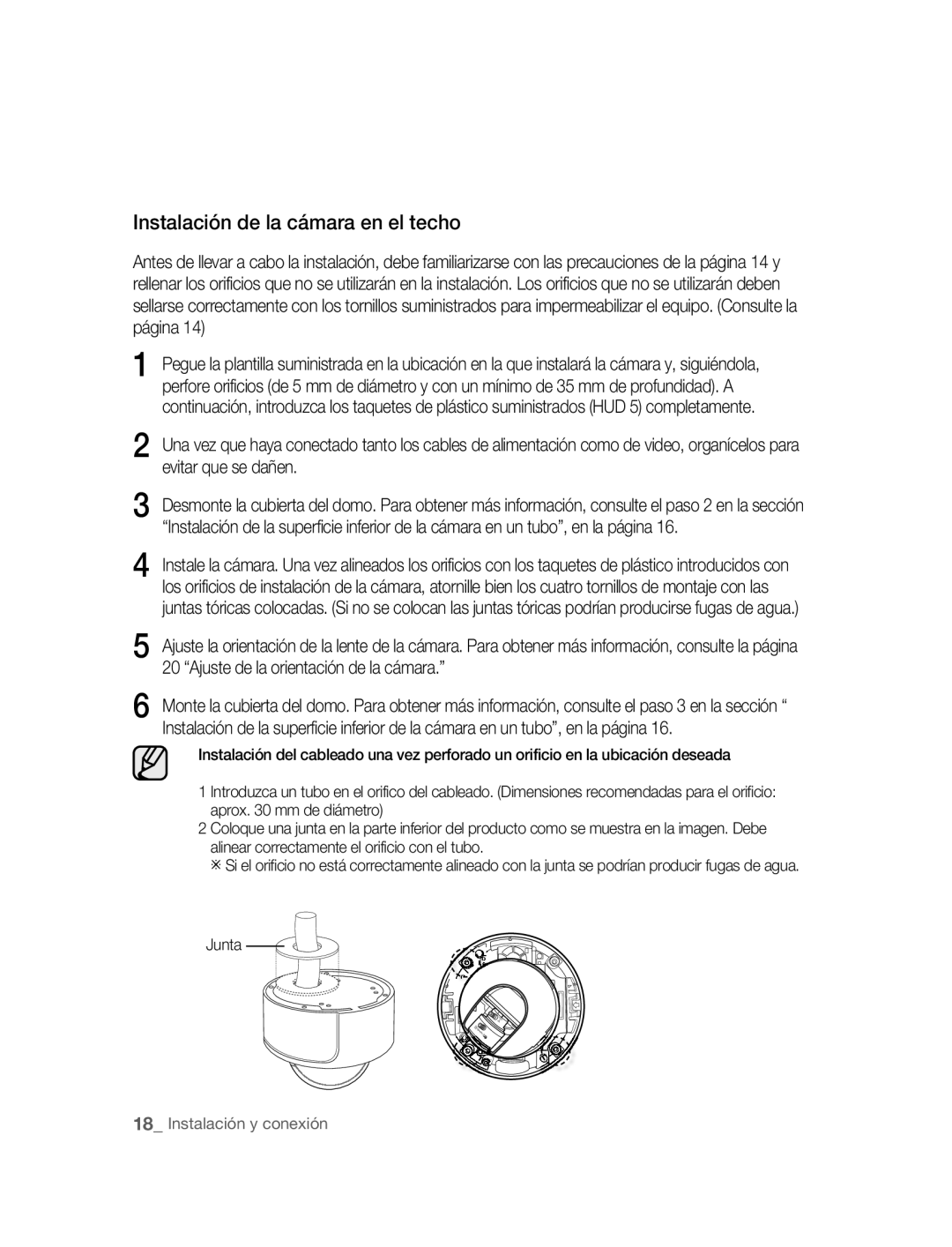 Samsung SNC-B5395P manual Instalación de la cámara en el techo 