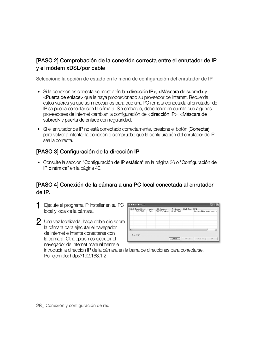 Samsung SNC-B5395P manual Paso 3 Configuración de la dirección IP 