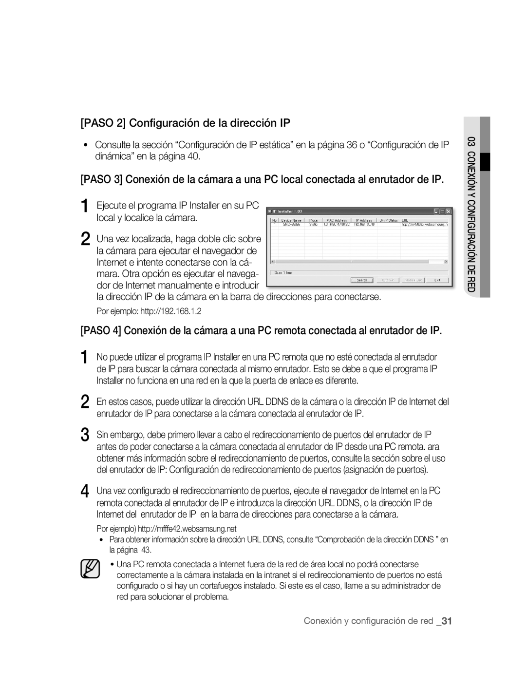 Samsung SNC-B5395P Paso 2 Configuración de la dirección IP, Local y localice la cámara, Por ejemplo http//192.168.1.2 