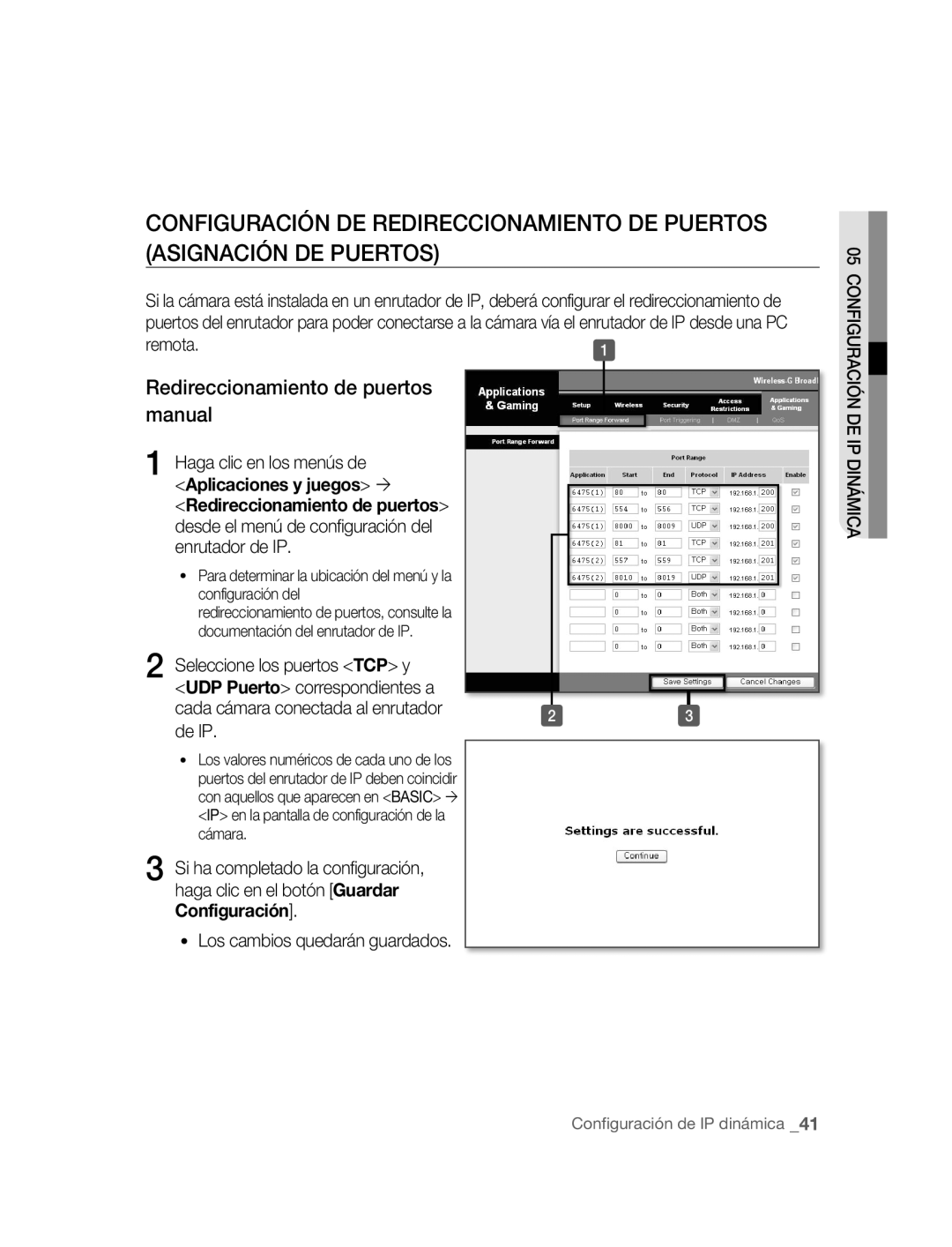 Samsung SNC-B5395P Redireccionamiento de puertos manual, Remota, Los cambios quedarán guardados 