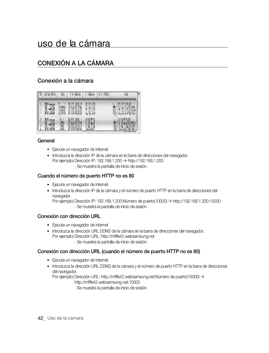 Samsung SNC-B5395P Uso de la cámara, Conexión a LA Cámara, Conexión a la cámara, Cuando el número de puerto Http no es 