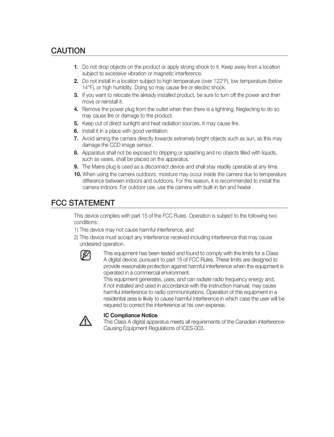 Samsung SNC-B5395P manual FCC Statement, IC Compliance Notice 