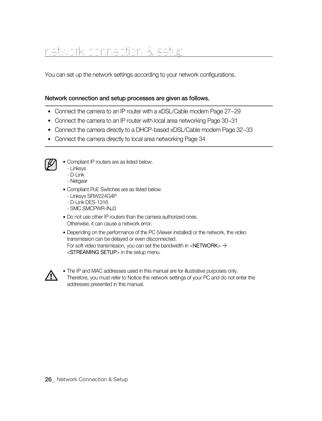 Samsung SNC-B5395P manual Network connection & setup 