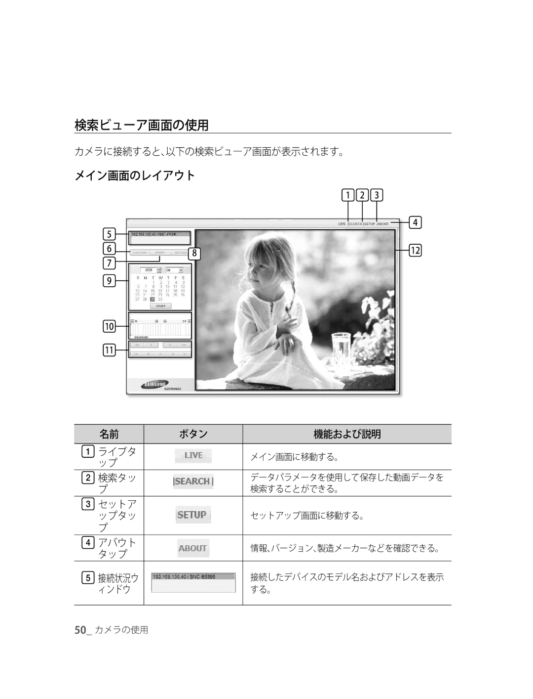 Samsung SNC-B5395P manual 検索ビューア画面の使用 