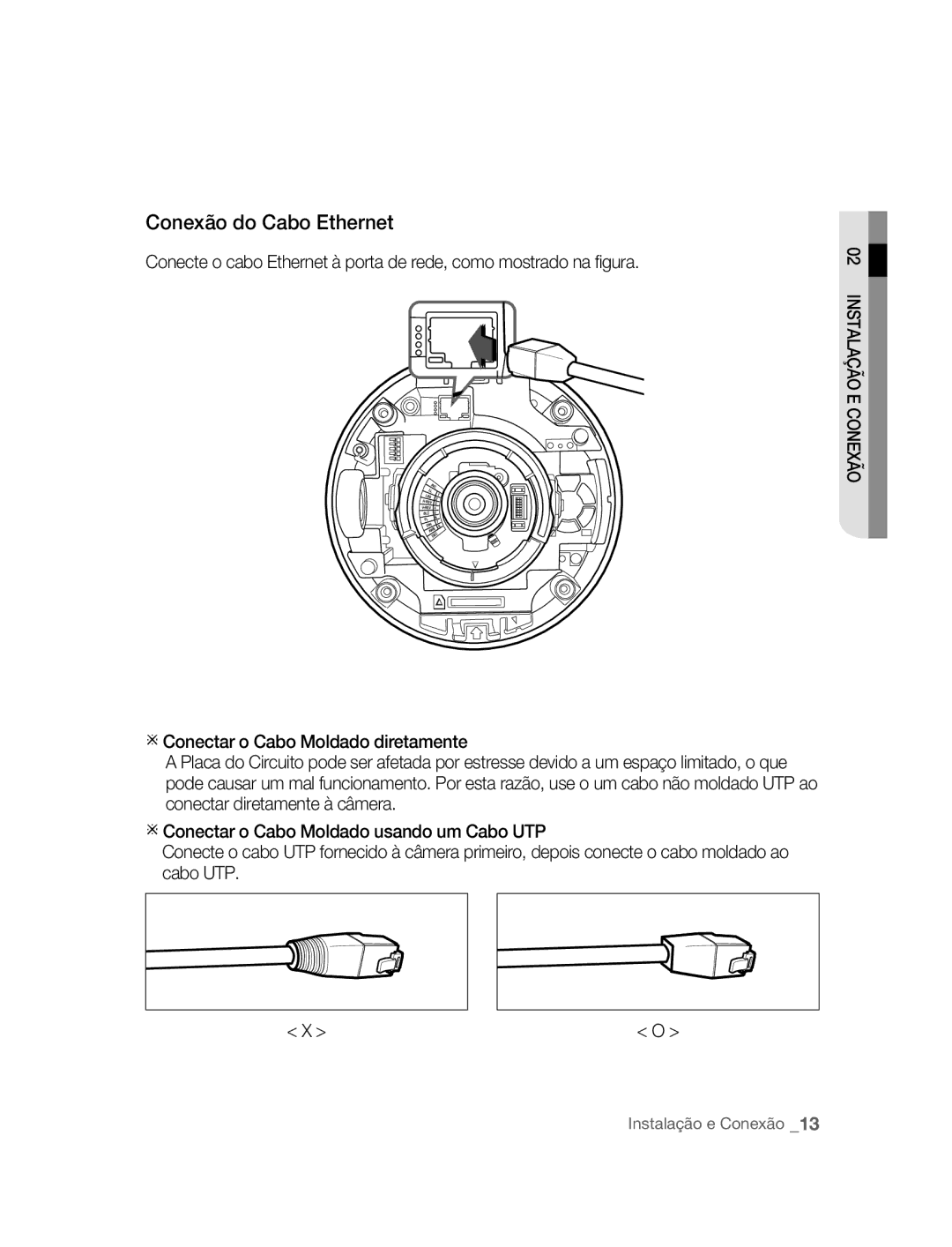 Samsung SNC-B5395P manual Conexão do Cabo Ethernet 