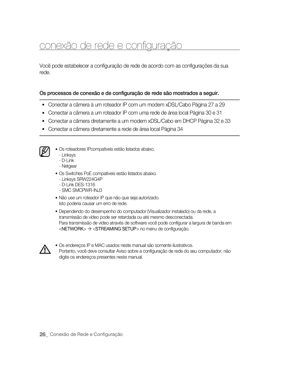 Samsung SNC-B5395P manual Conexão de rede e configuração 