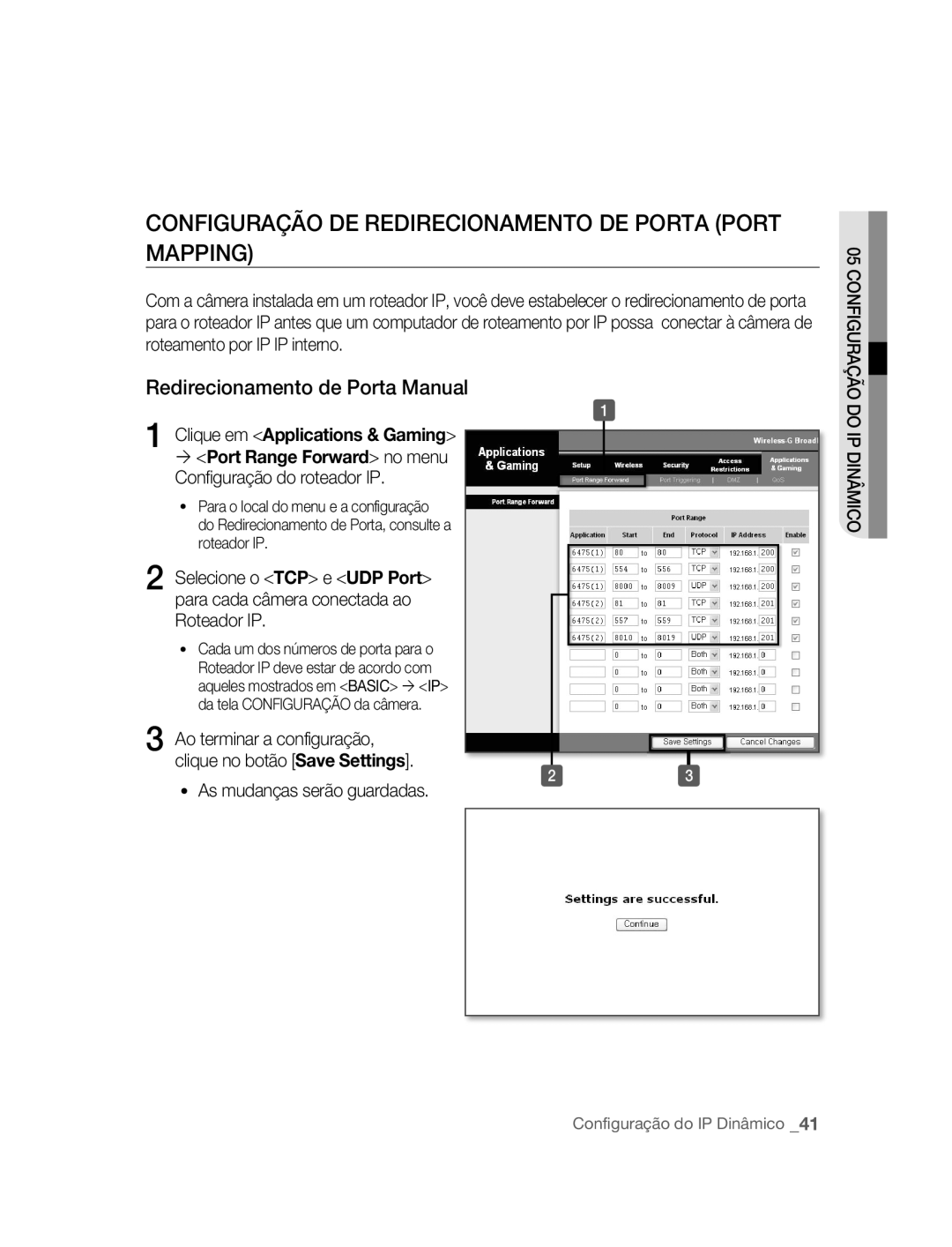 Samsung SNC-B5395P manual Configuração DE Redirecionamento DE Porta Port Mapping, Redirecionamento de Porta Manual 