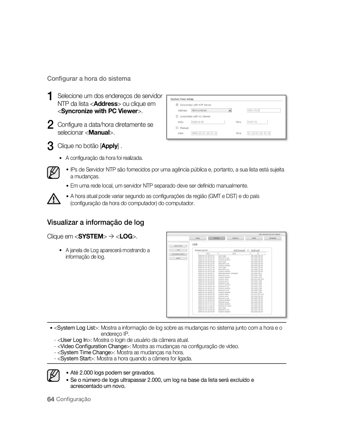 Samsung SNC-B5395P manual Visualizar a informação de log, Clique em System LOG 