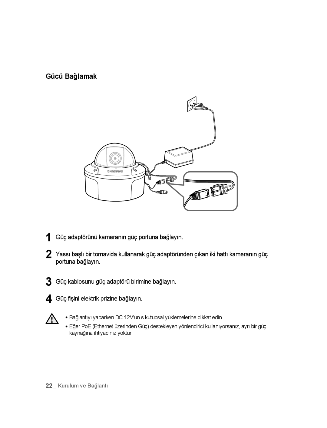 Samsung SNC-B5395P manual Gücü Bağlamak 