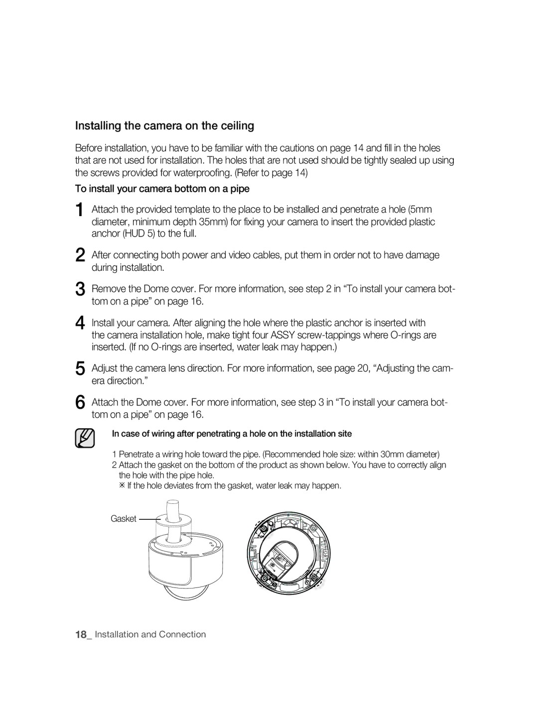 Samsung SNC-B5395P manual Installing the camera on the ceiling 