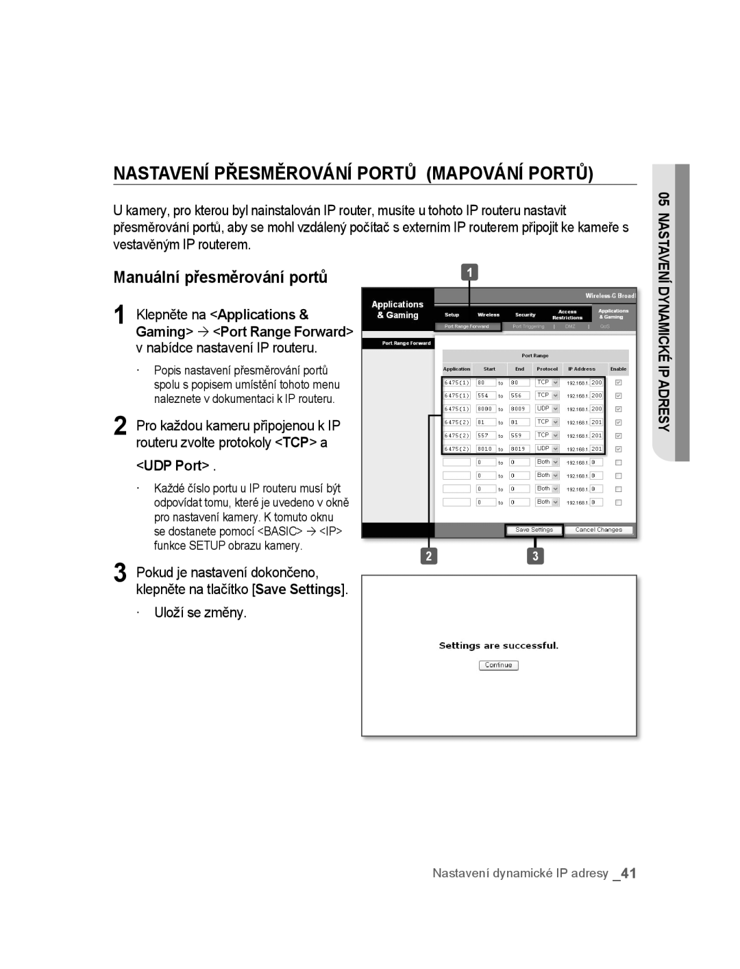 Samsung SNC-B5395P manual Nastavení Přesměrování Portů Mapování Portů, UDP Port 