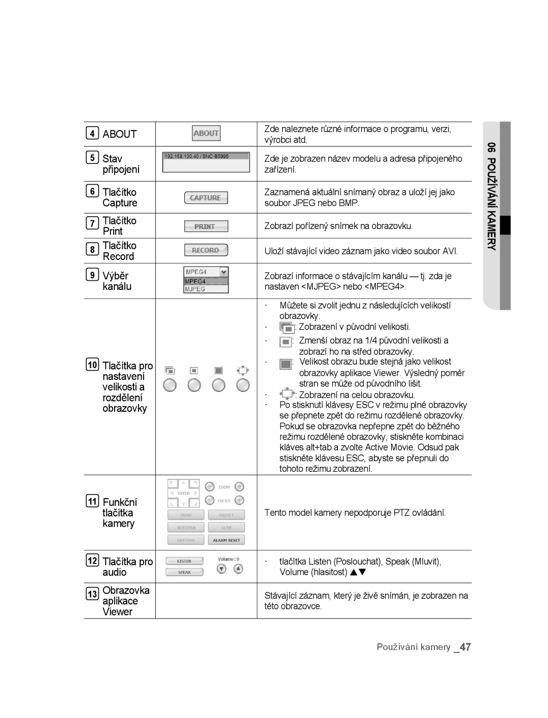 Samsung SNC-B5395P manual Zde naleznete různé informace o programu, verzi Výrobci atd, Soubor Jpeg nebo BMP 