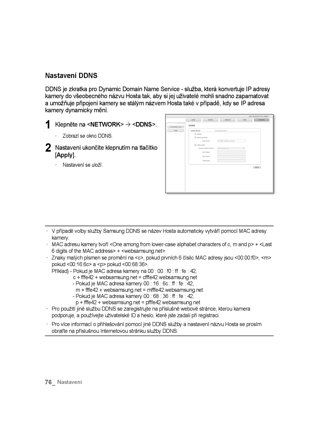 Samsung SNC-B5395P manual Nastavení Ddns, · Zobrazí se okno Ddns 