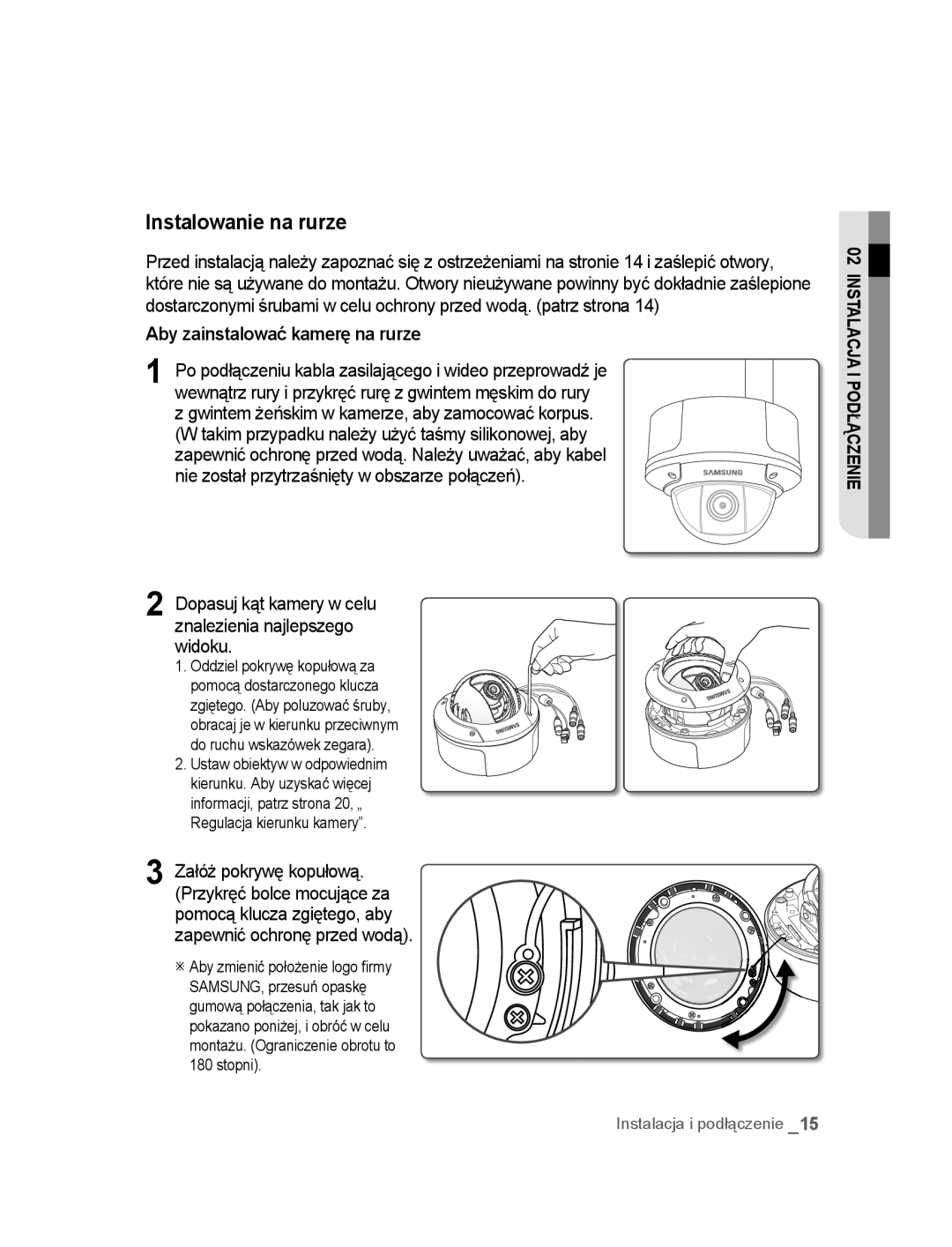 Samsung SNC-B5395P manual Instalowanie na rurze, Aby zainstalować kamerę na rurze 