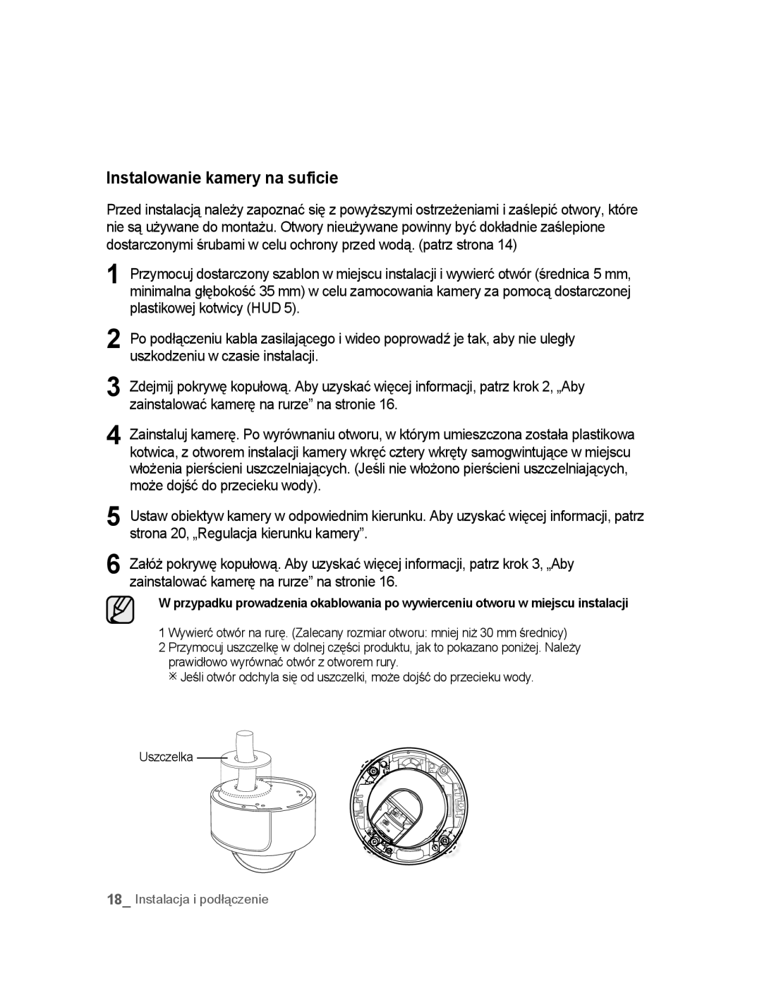 Samsung SNC-B5395P manual Instalowanie kamery na suficie 