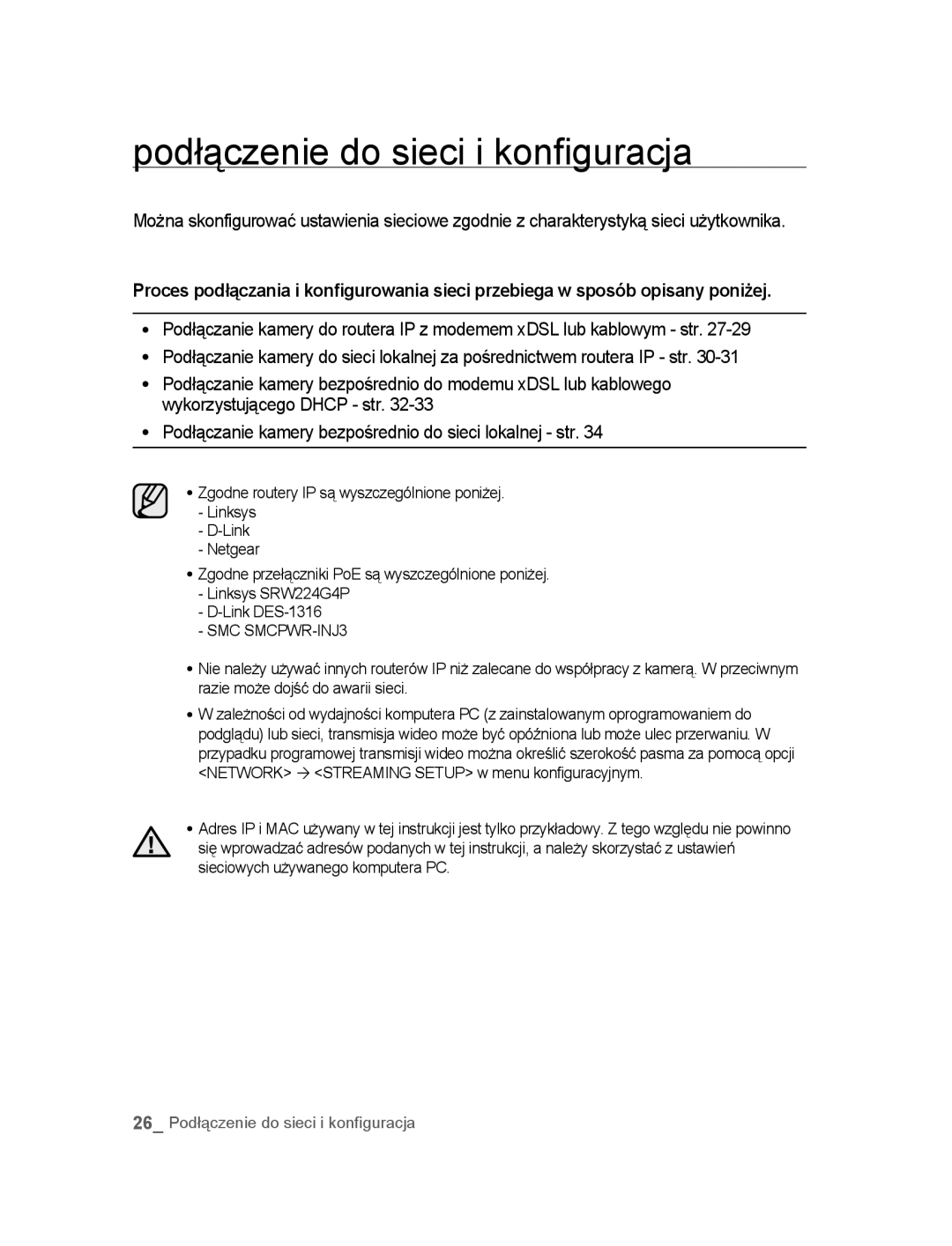 Samsung SNC-B5395P manual Podłączenie do sieci i konfiguracja 