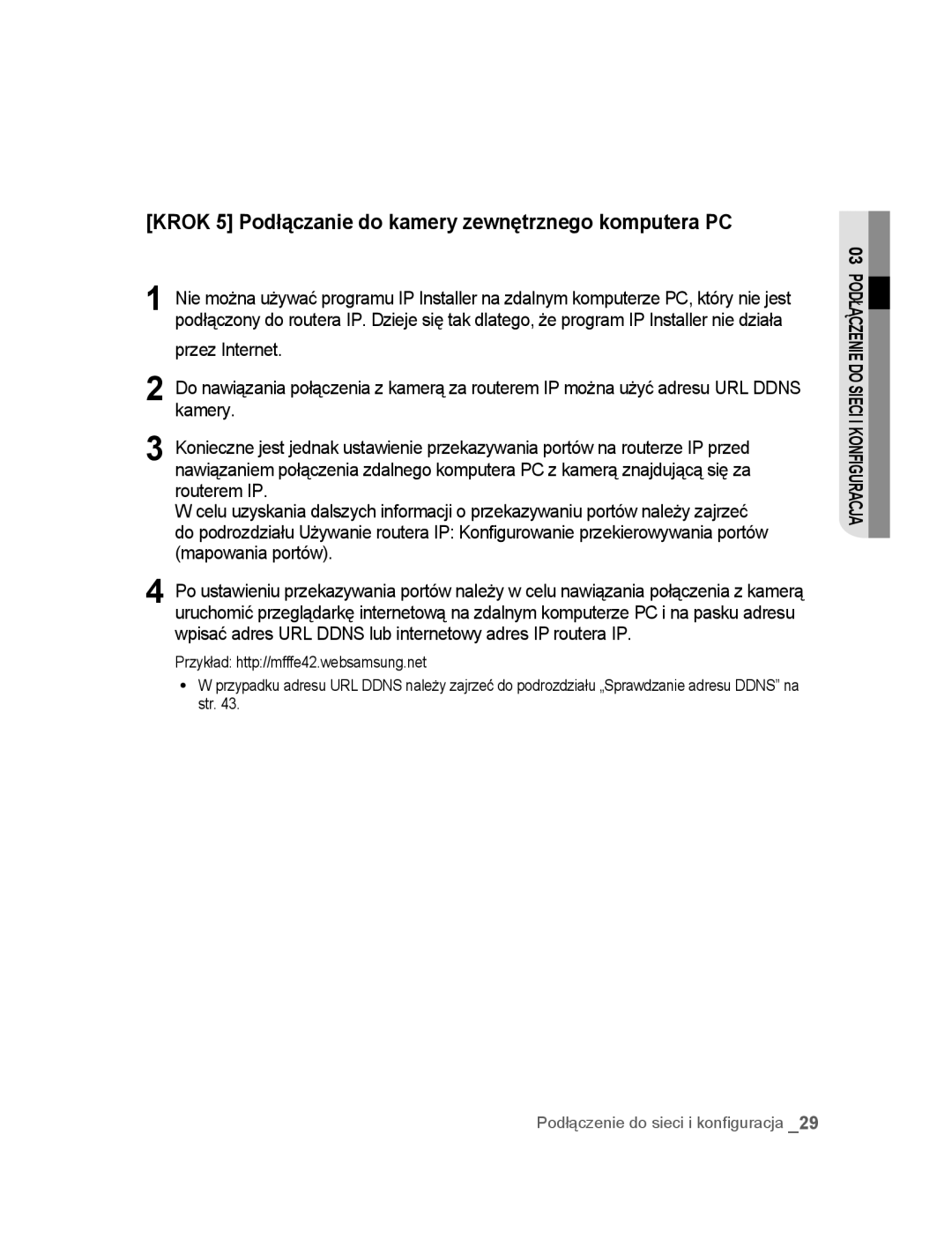 Samsung SNC-B5395P manual Krok 5 Podłączanie do kamery zewnętrznego komputera PC, Przez Internet 