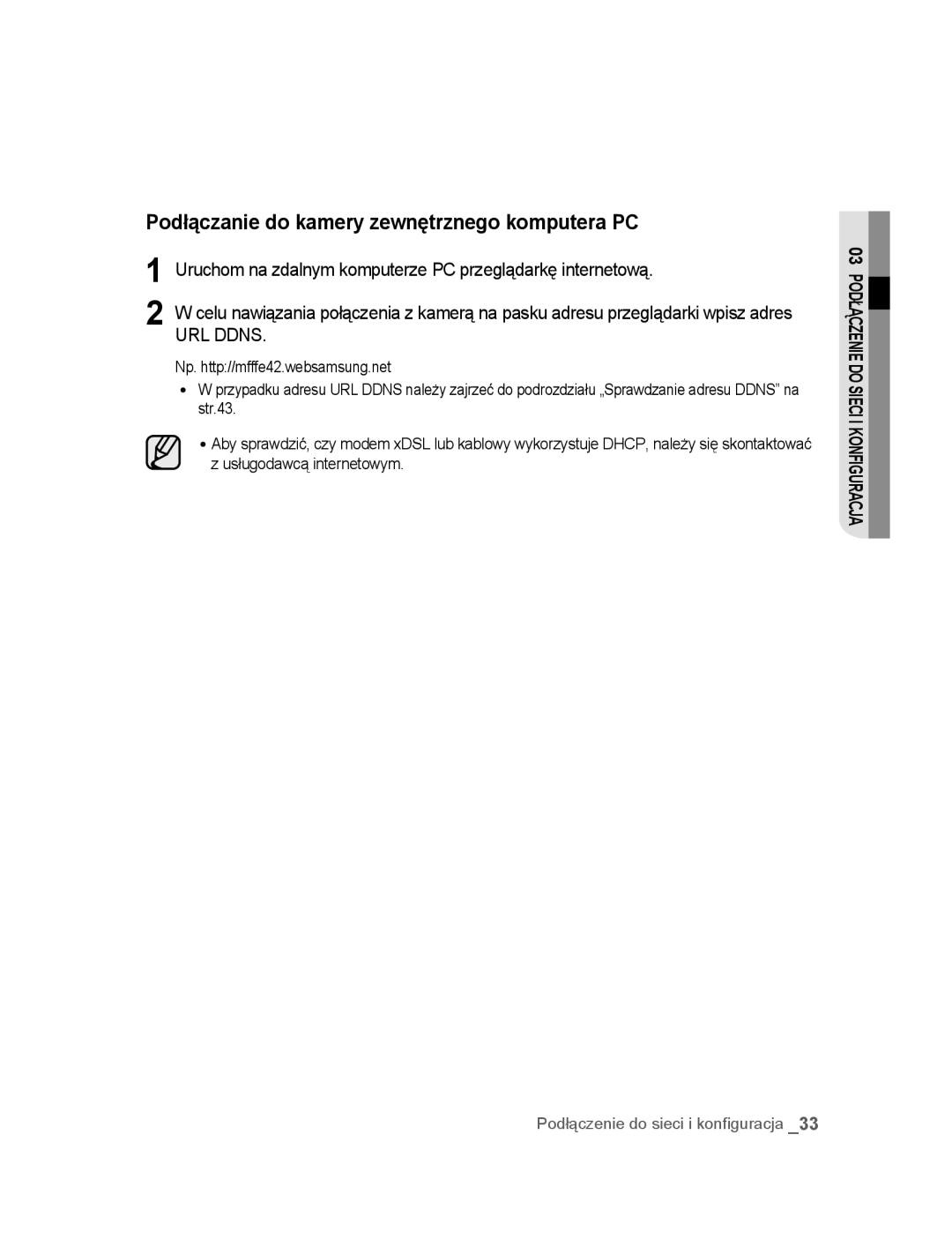 Samsung SNC-B5395P manual Podłączanie do kamery zewnętrznego komputera PC 