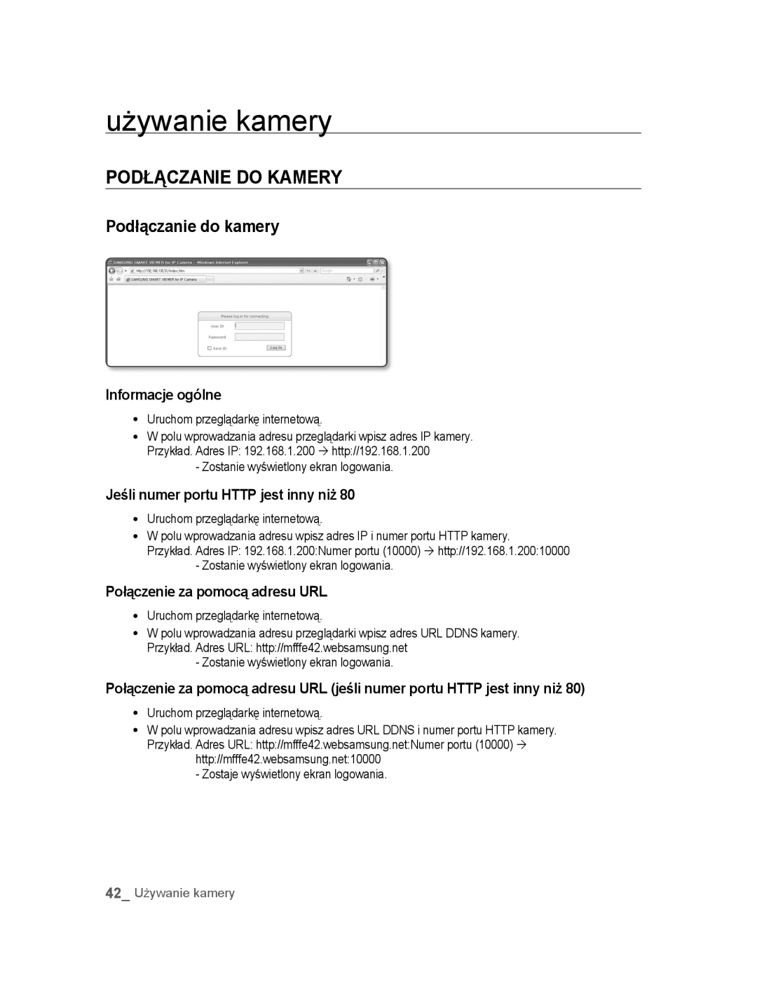 Samsung SNC-B5395P manual Używanie kamery, Podłączanie do Kamery, Podłączanie do kamery 