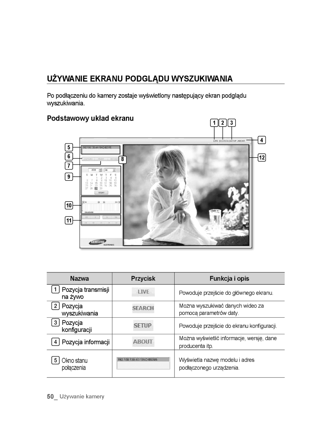 Samsung SNC-B5395P manual Używanie Ekranu Podglądu Wyszukiwania 