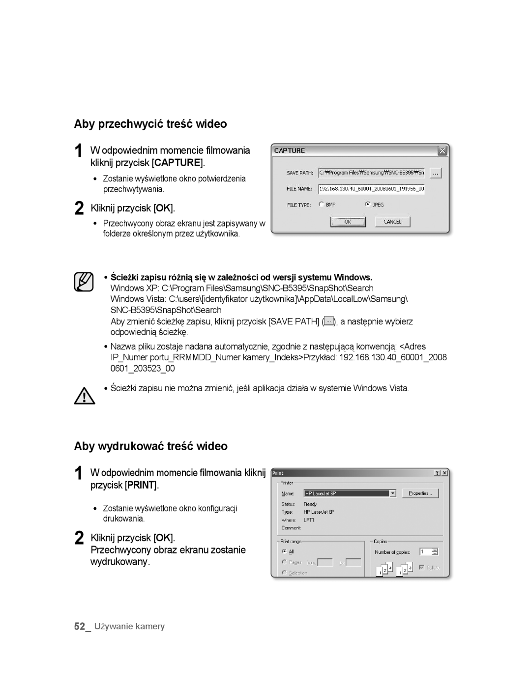 Samsung SNC-B5395P manual 52 Używanie kamery 