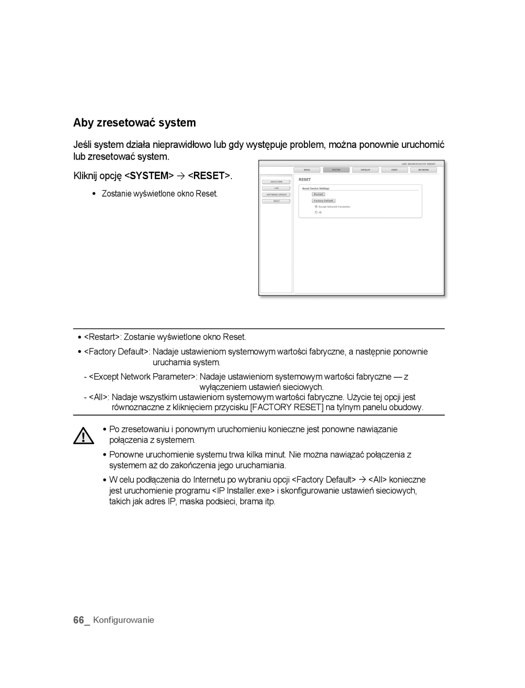 Samsung SNC-B5395P manual Aby zresetować system 