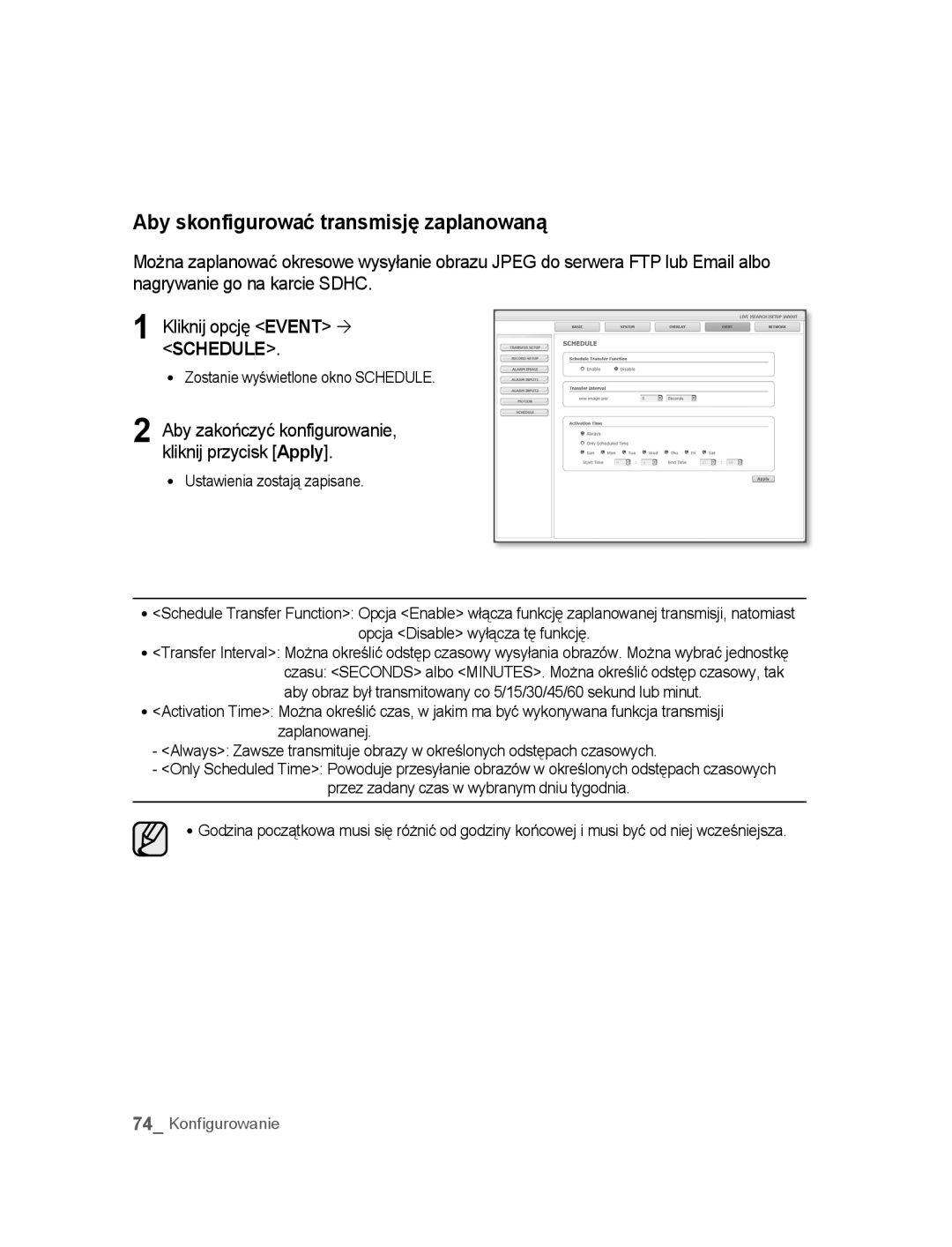 Samsung SNC-B5395P manual Aby skonfigurować transmisję zaplanowaną 