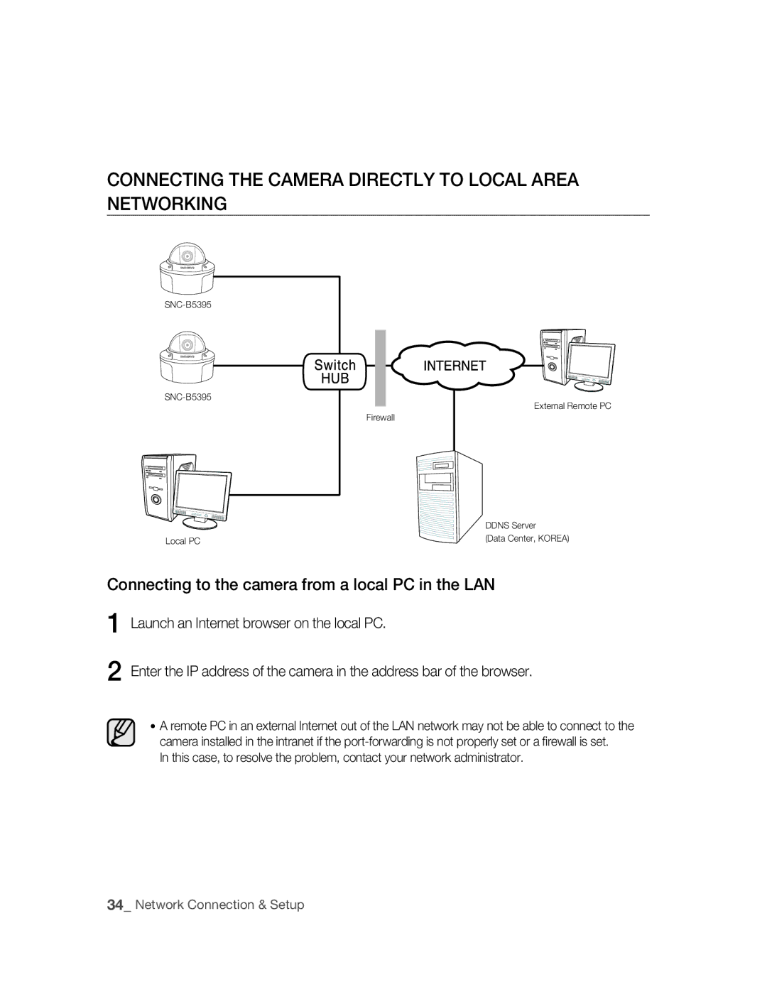 Samsung SNC-B5395P manual Connecting the camera directly to local area networking 