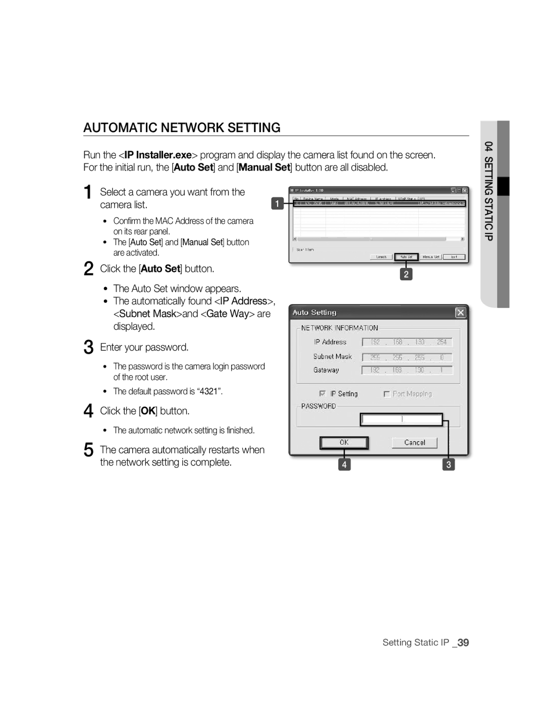 Samsung SNC-B5395P manual Click the OK button, Automatic network setting is finished 