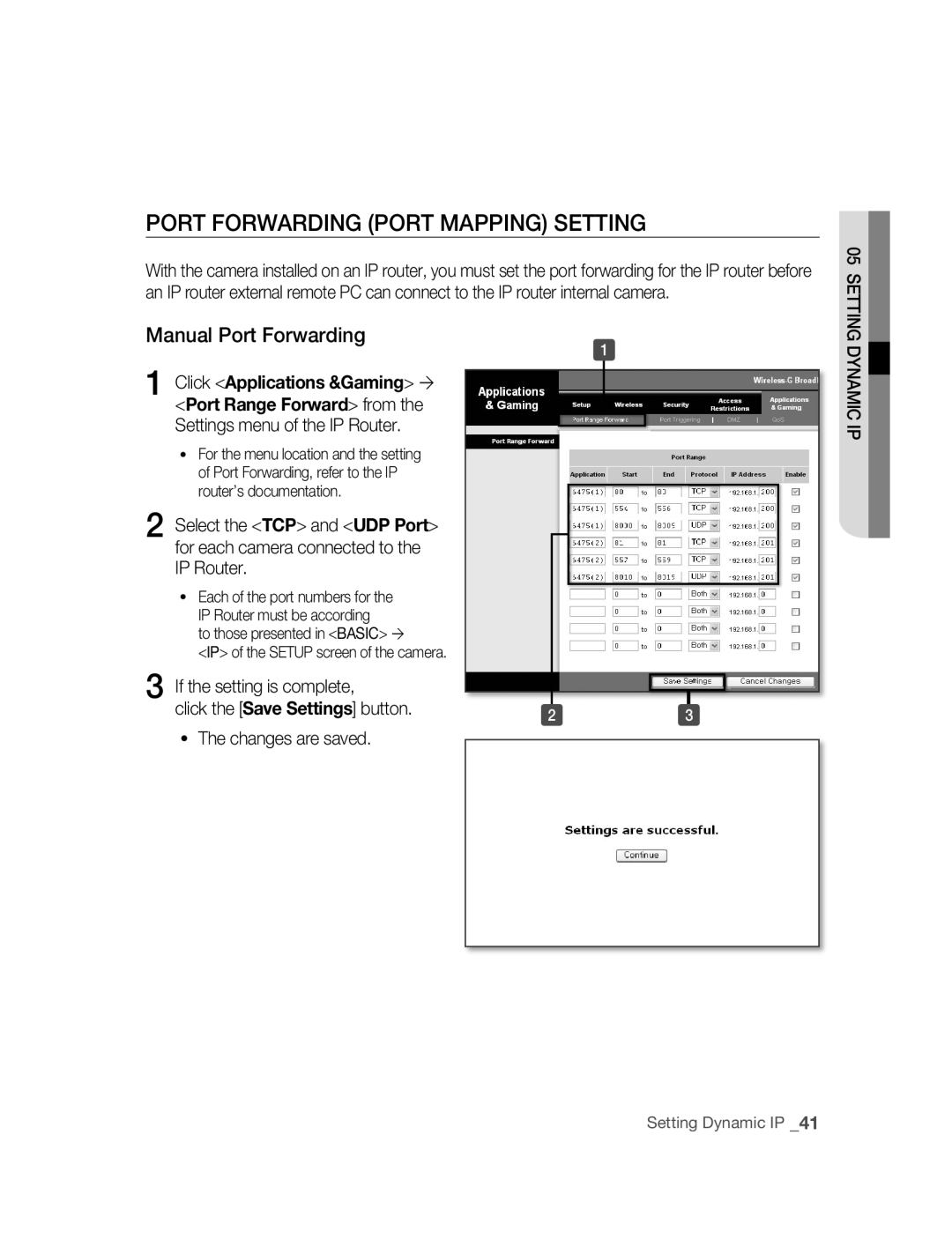 Samsung SNC-B5395P manual Port FORWARdING Port Mapping Setting, Manual Port Forwarding 