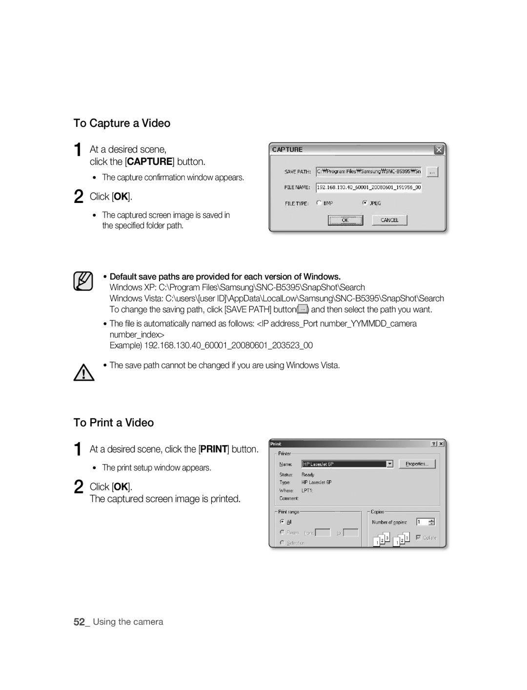 Samsung SNC-B5395P manual To Capture a Video, At a desired scene Click the Capture button 