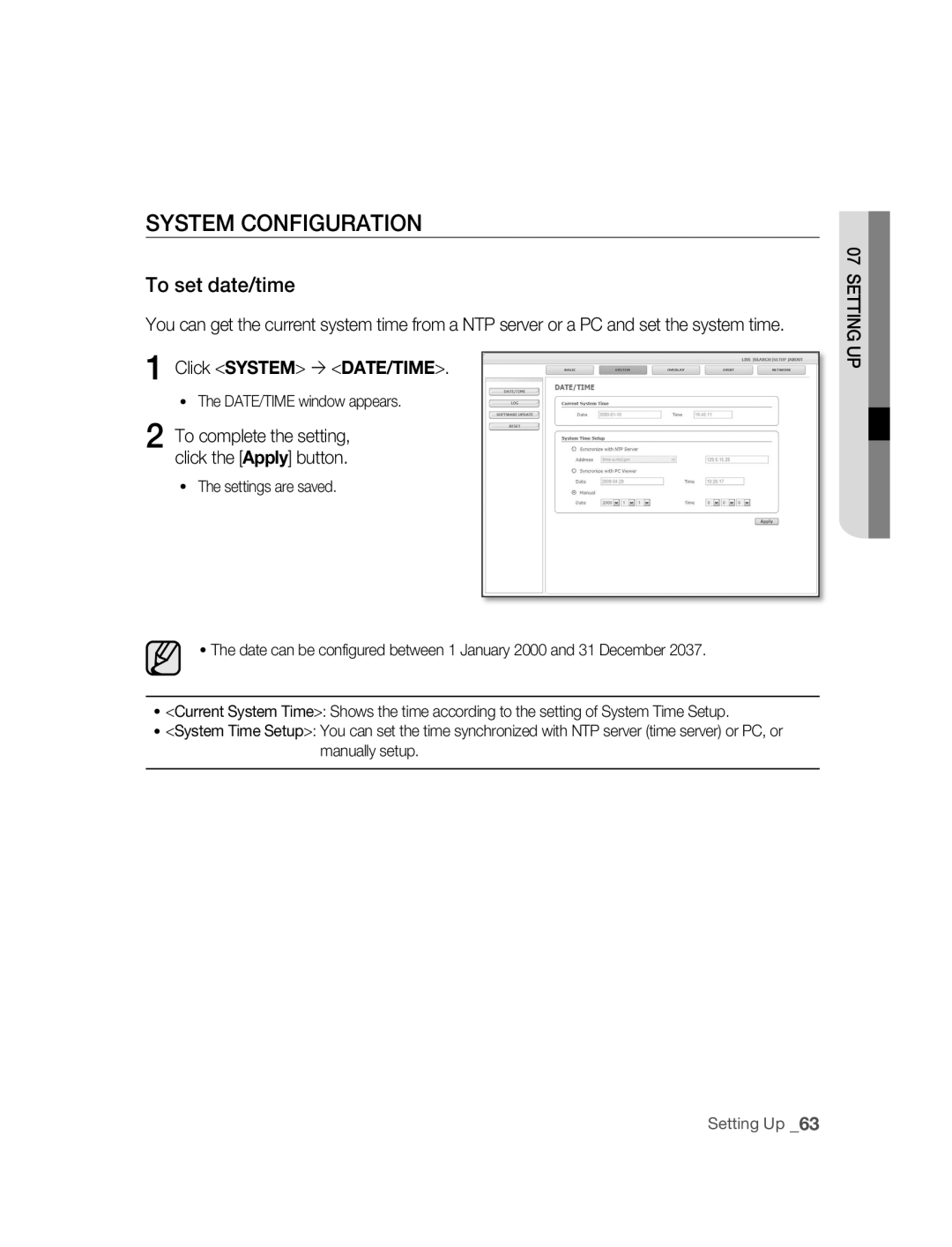 Samsung SNC-B5395P manual SySTEM Configuration, To set date/time, Click System  DATE/TIME 