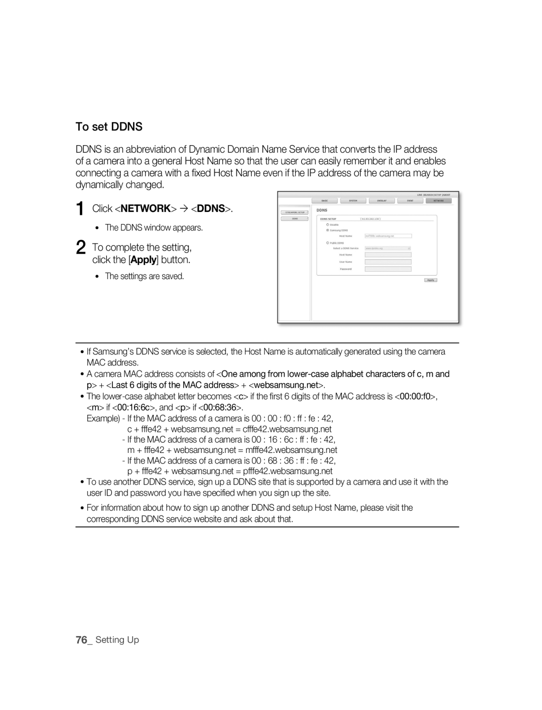 Samsung SNC-B5395P manual To set ddNS 