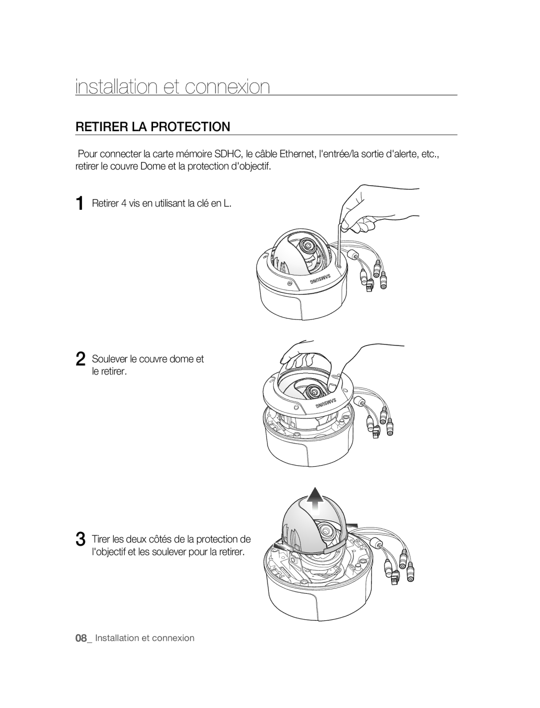 Samsung SNC-B5395P manual Installation et connexion, Retirer LA Protection 