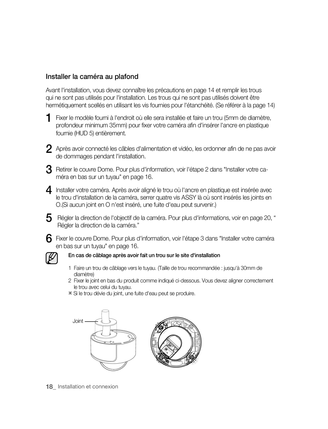 Samsung SNC-B5395P manual Installer la caméra au plafond 