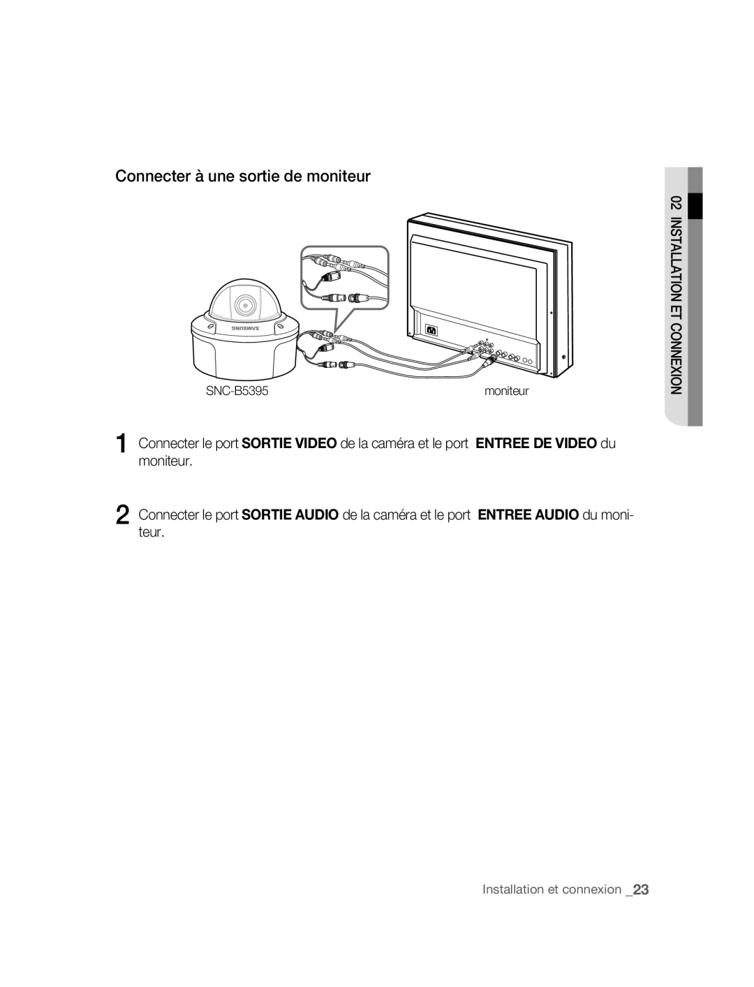 Samsung SNC-B5395P manual Connecter à une sortie de moniteur 