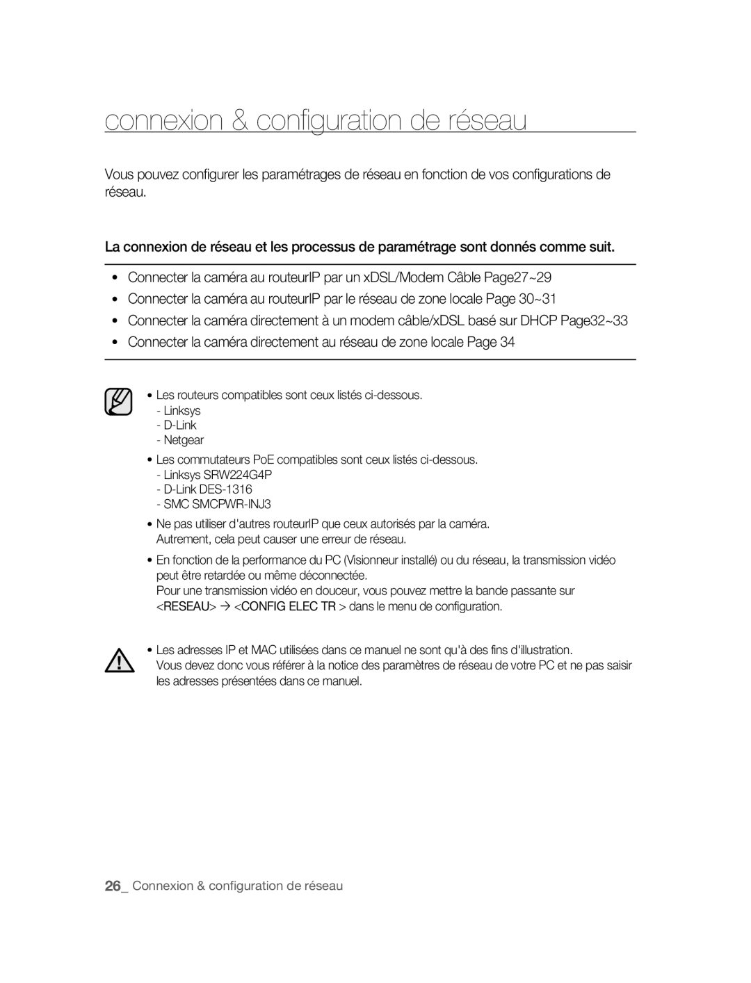 Samsung SNC-B5395P manual Connexion & configuration de réseau 