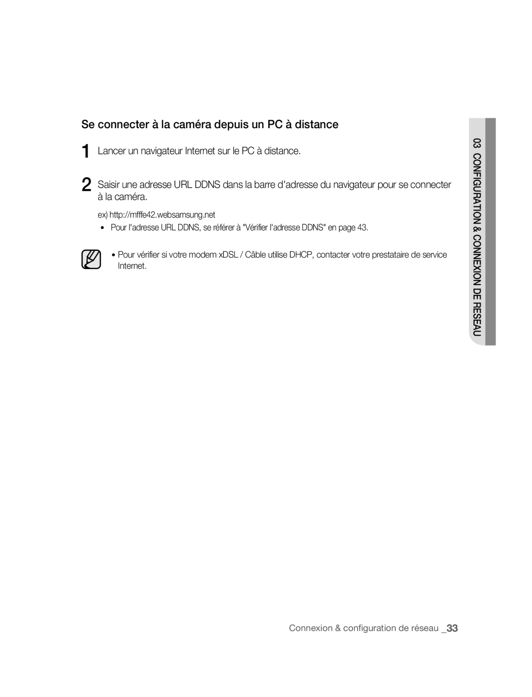 Samsung SNC-B5395P manual Se connecter à la caméra depuis un PC à distance 