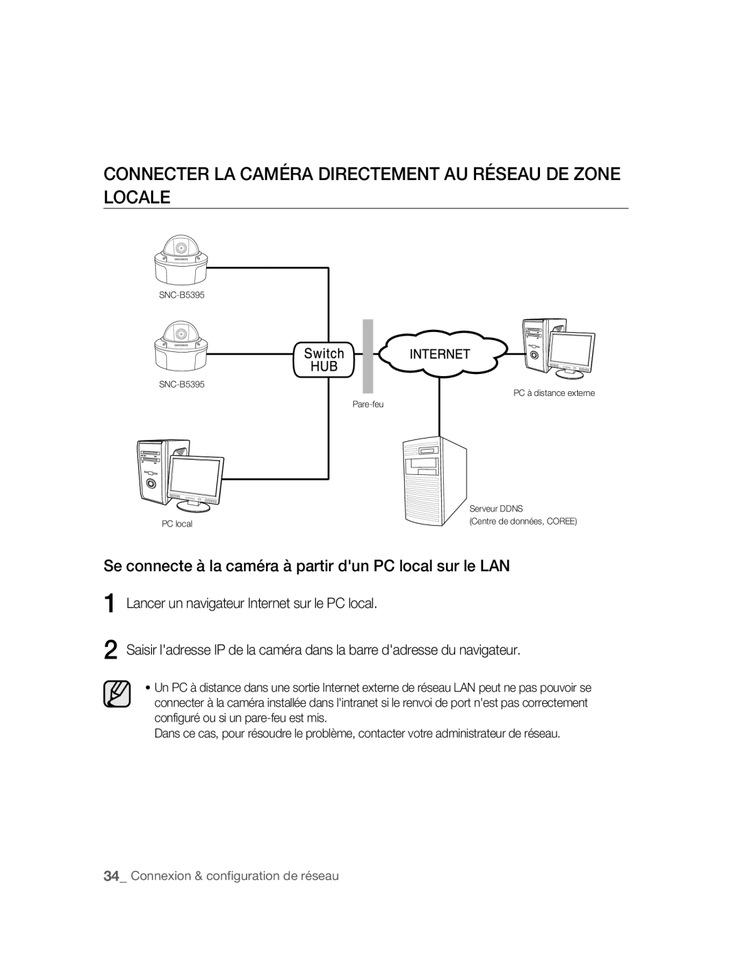 Samsung SNC-B5395P manual Connecter LA Caméra Directement AU Réseau DE Zone Locale 