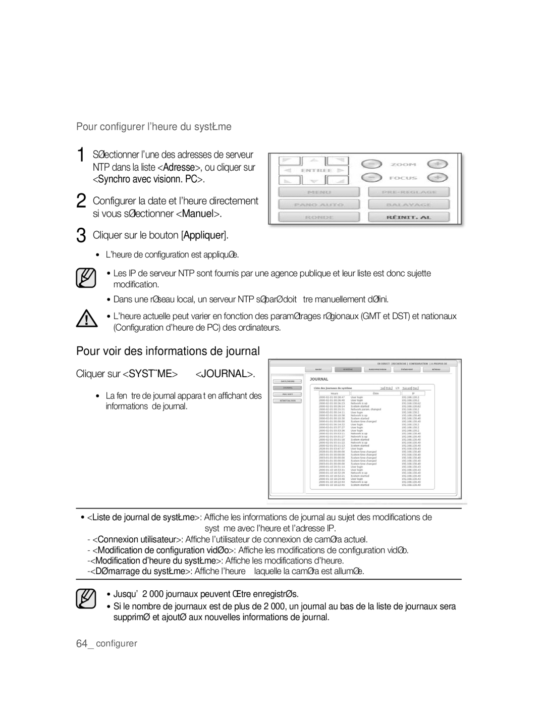 Samsung SNC-B5395P manual Pour voir des informations de journal, Cliquer sur Système ´ Journal 