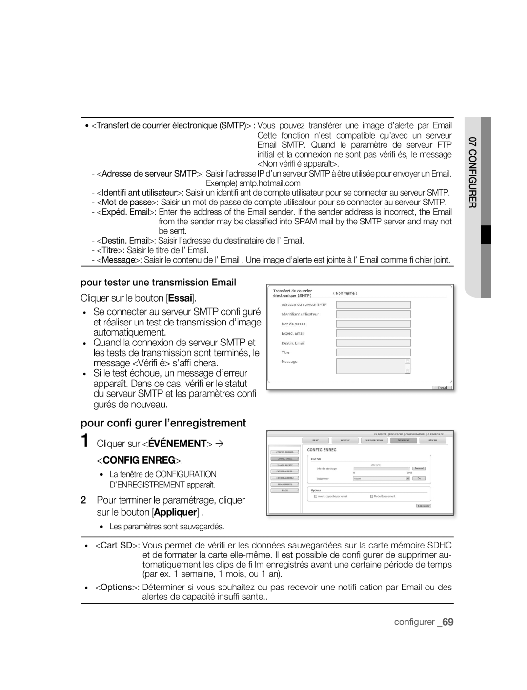 Samsung SNC-B5395P manual Pour conﬁ gurer l’enregistrement, Cliquer sur Événement ´ 