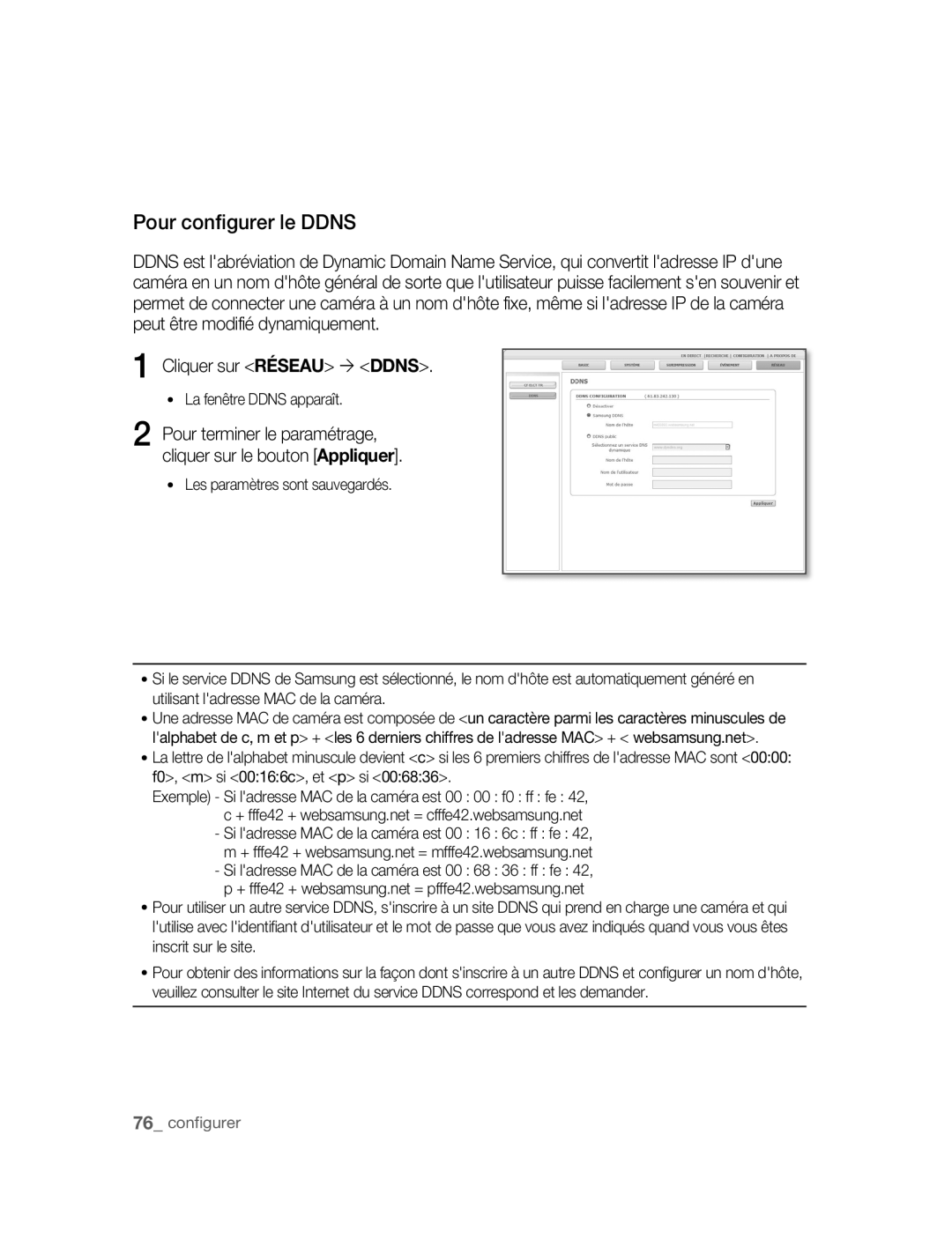 Samsung SNC-B5395P manual Pour configurer le Ddns 