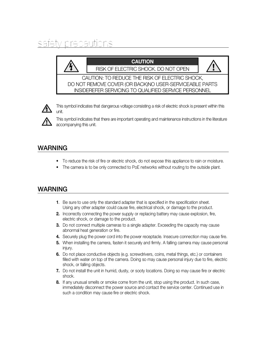 Samsung SNC-B5395P manual Safety precautions 